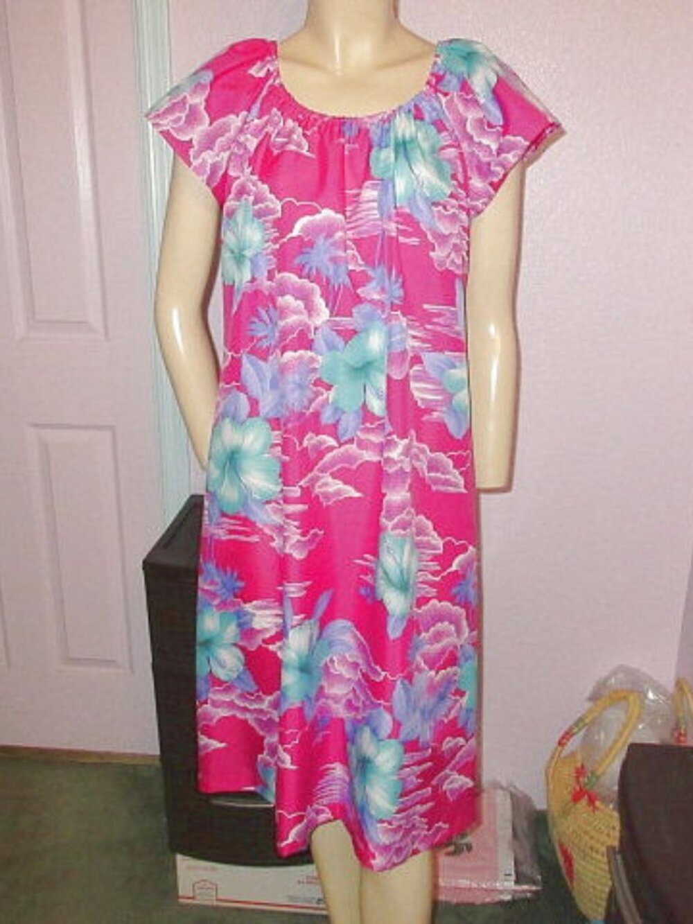 Vtg Hilo Hattie Hawaiian Midi Dress Size M Mumu Flutter Floral Chiffon Luau 70s